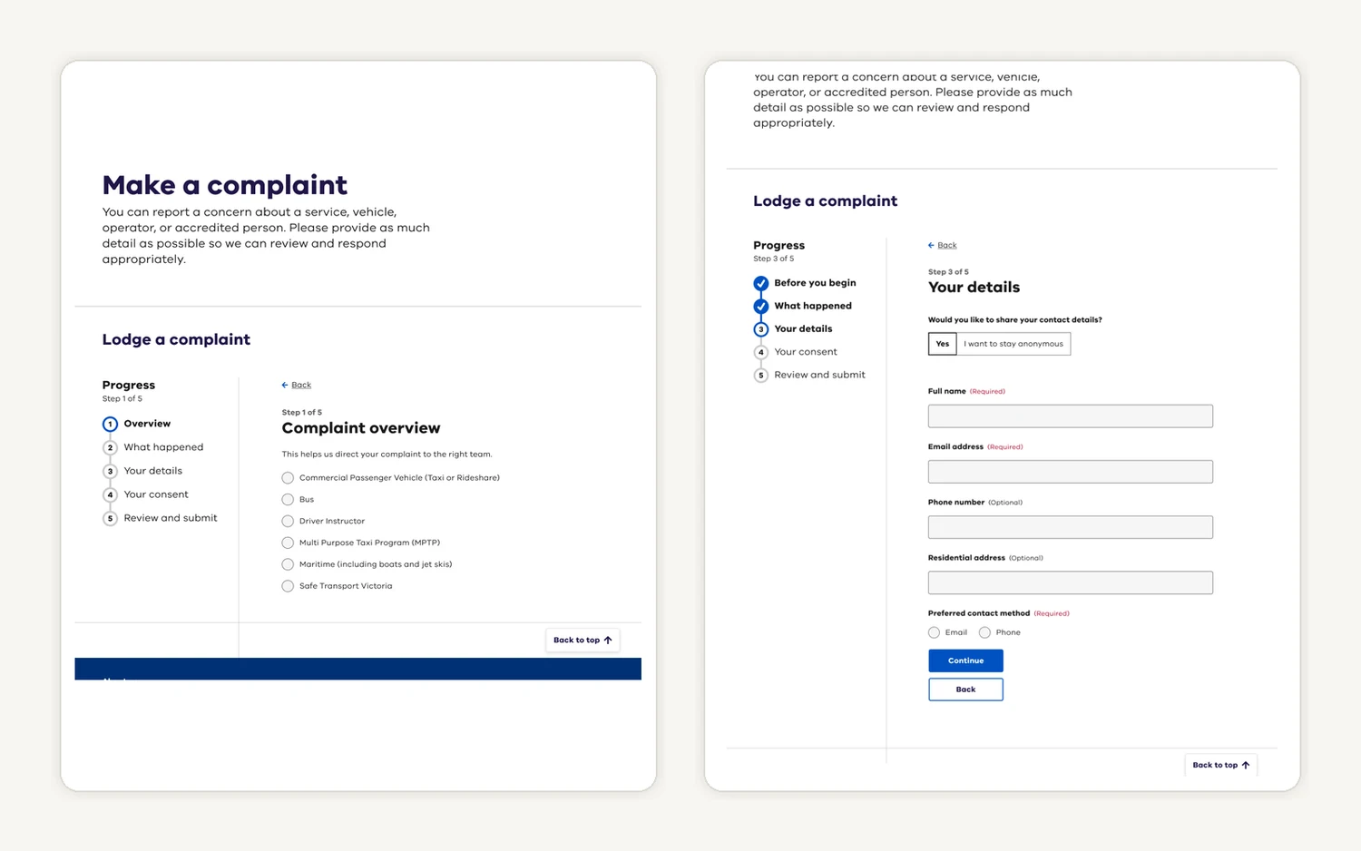 Complaint reporting experience